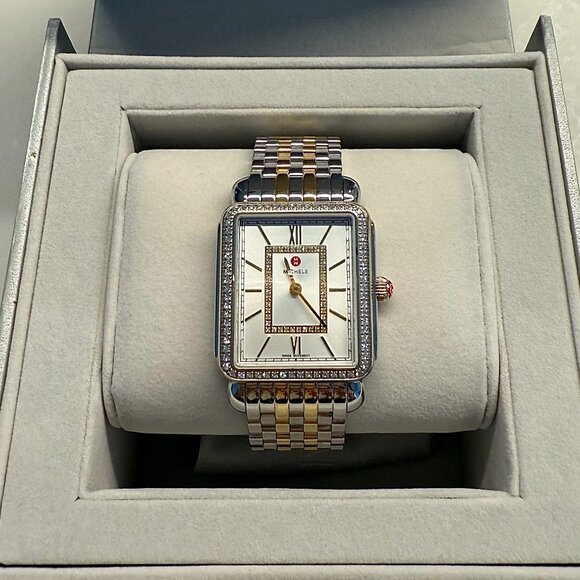 Michele – Women's Deco II Mid Two-Tone 18K Gold Diamond Watch, 26mm - 0.45 ctw - Picture 1 of 9